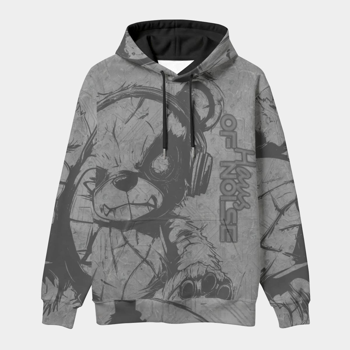 Minimal Grey Pullover Hoodie - Techno Bear Design - Cozy Sweatshirt - Gift for Him or Her - Unique Graphic Hoodie