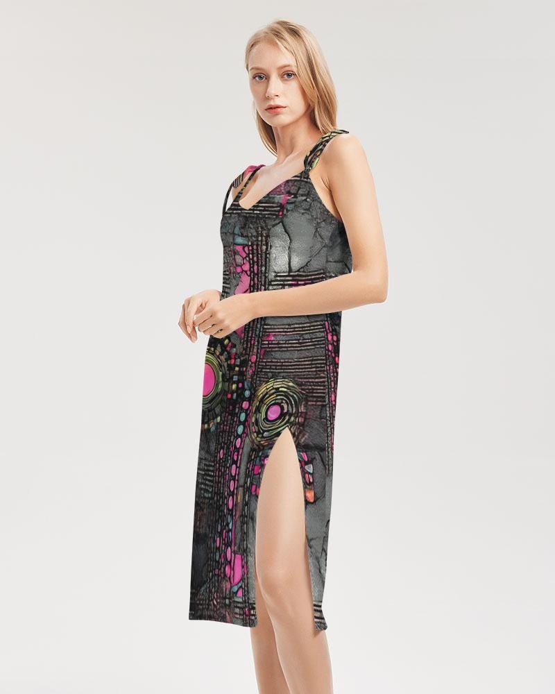Ladies Tie Strap Split Dress, Trendy Streetwear, Cyberpunk Rave Fashion, Evening Wear, Party Dress