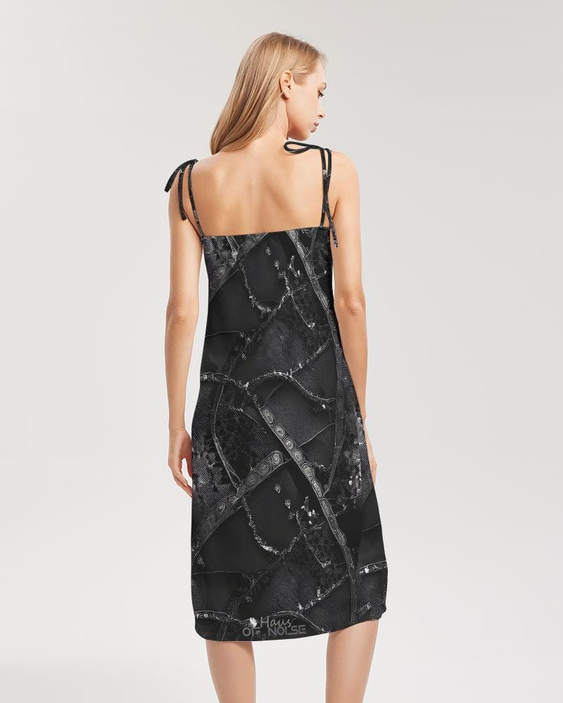 Womens Strap Split Dress, Dark Black Gothic Fashion, Minimal Techno Clubbing Dress, Unique Design Dress