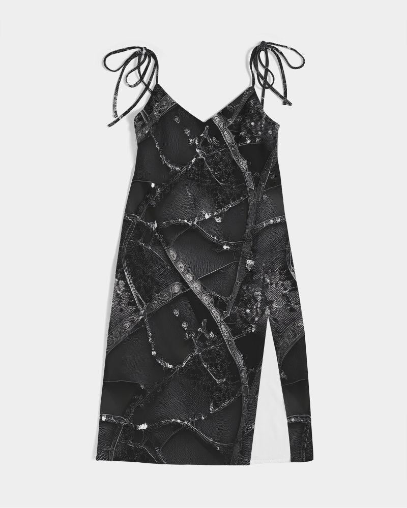 Womens Strap Split Dress, Dark Black Gothic Fashion, Minimal Techno Clubbing Dress, Unique Design Dress