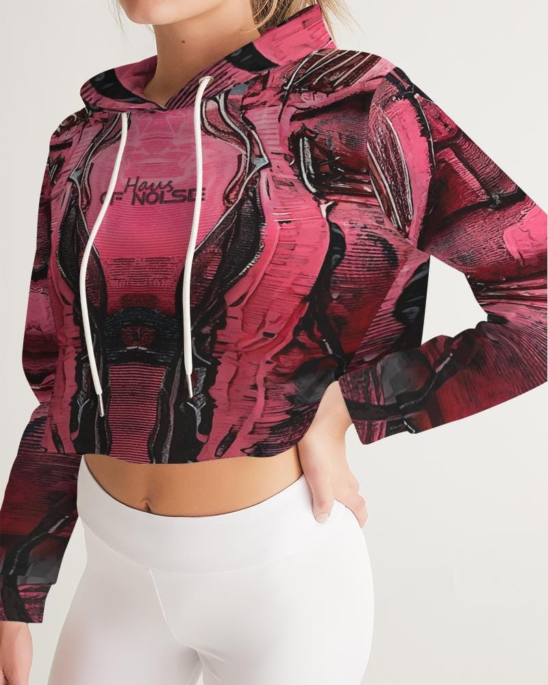 Neon Pulse Cropped Cyberpunk Tech Hoodie, Electric Pink Hoodie, Woman Hoodie, Cropped Sweater, Futuristic Style