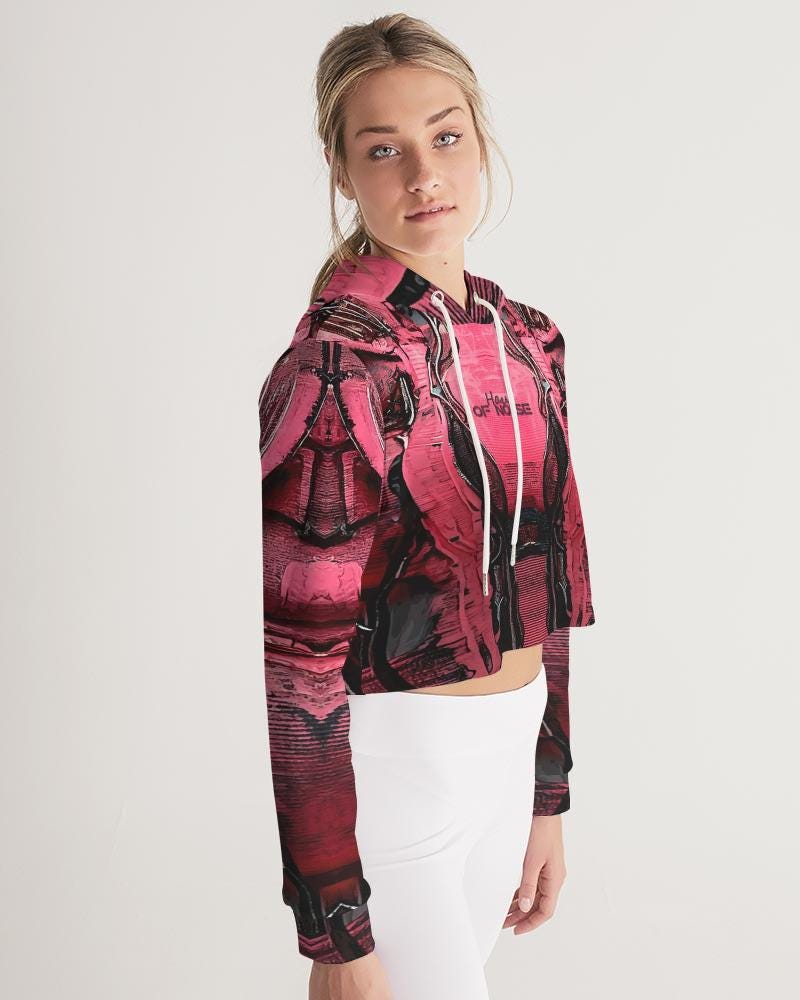 Neon Pulse Cropped Cyberpunk Tech Hoodie, Electric Pink Hoodie, Woman Hoodie, Cropped Sweater, Futuristic Style