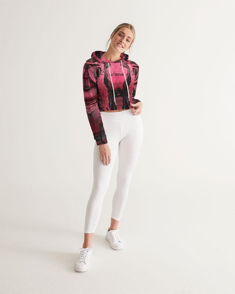 Neon Pulse Cropped Cyberpunk Tech Hoodie, Electric Pink Hoodie, Woman Hoodie, Cropped Sweater, Futuristic Style