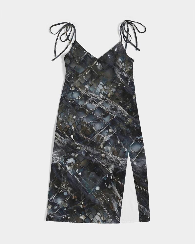 Womens Strap Split Dress,Cyber Floral Fashion, Minimal Techno Clubbing Dress, Unique Design Dress