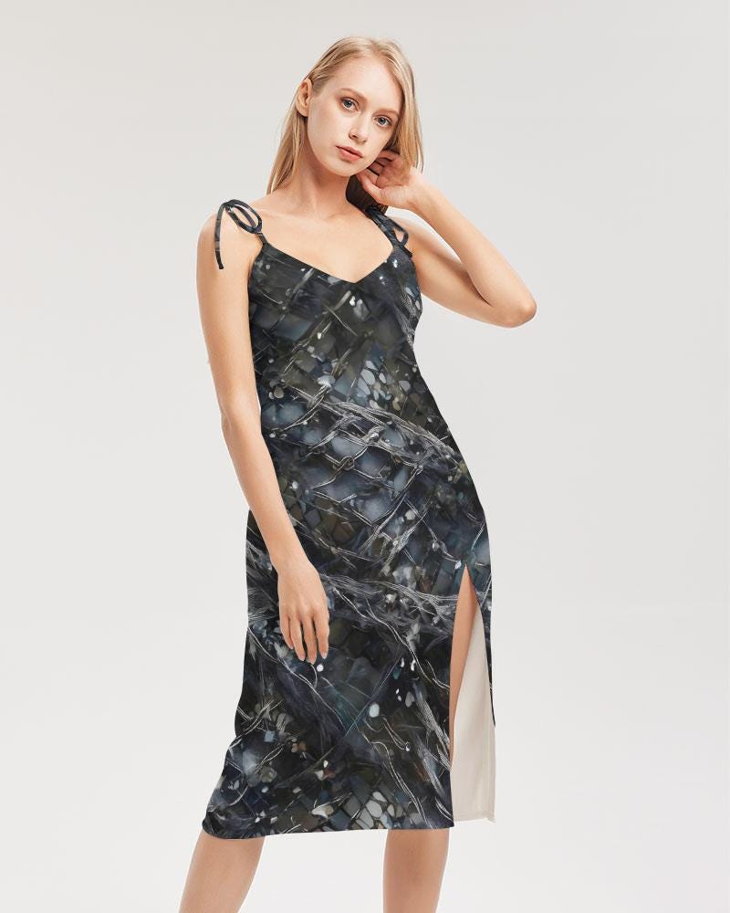 Womens Strap Split Dress,Cyber Floral Fashion, Minimal Techno Clubbing Dress, Unique Design Dress