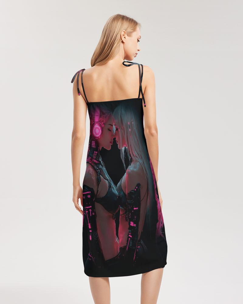 Ladies Tie Strap Split Dress, Trendy Streetwear, Cyberpunk Kiss Rave Fashion, Evening Wear, Party Dress