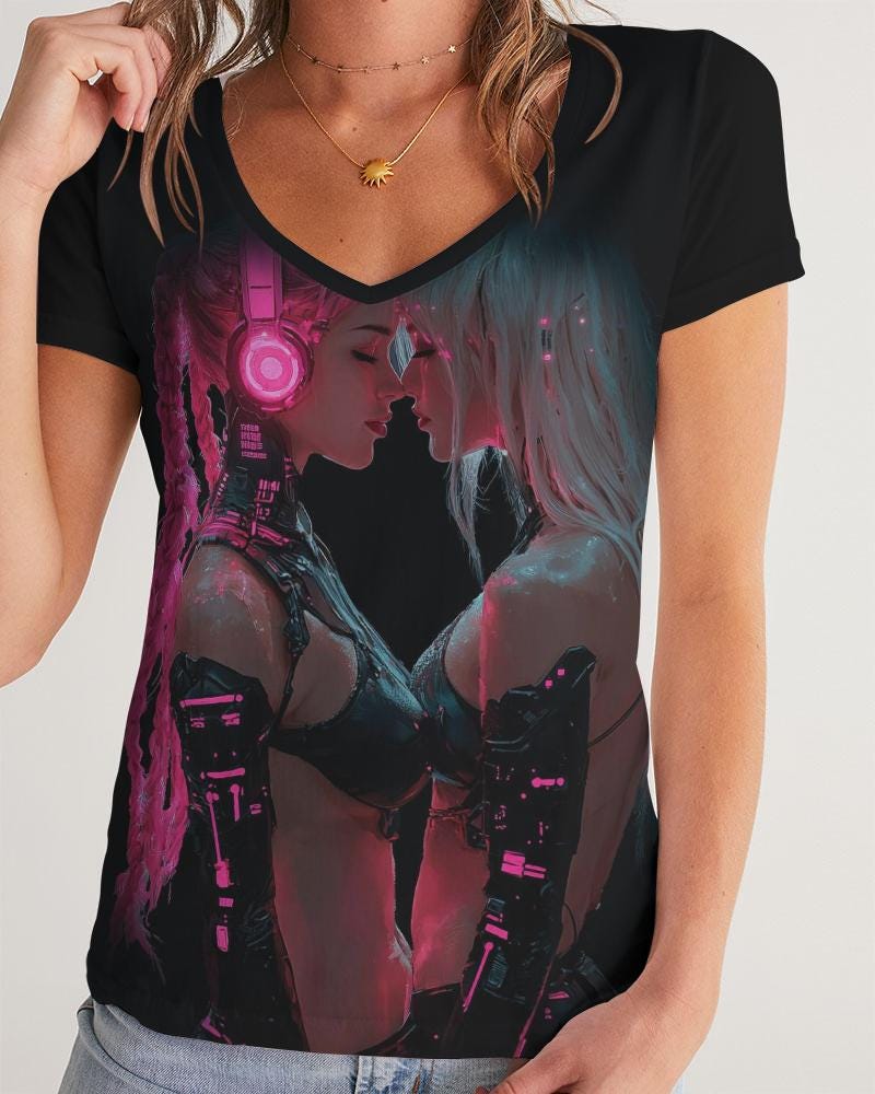 Women's Rave T-shirt, Ravekink , Cyberpunk kiss Graphics Tee, Steampunk Style, Chaotic Design, Festival T-Shirt, Burning Man Outfit