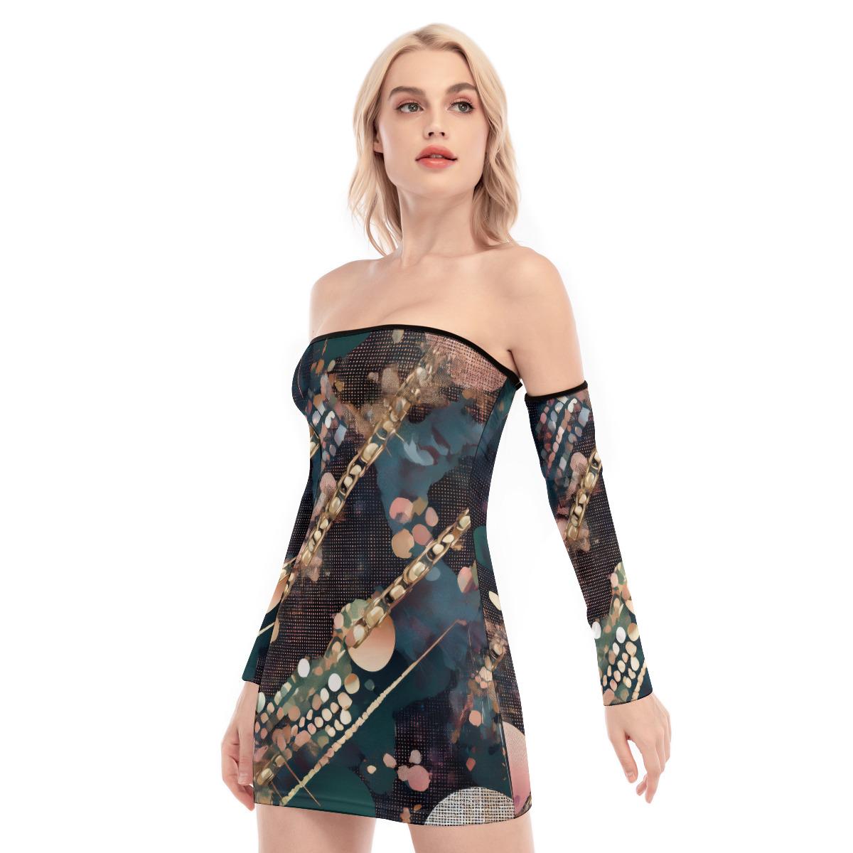 Off-shoulder Dress, Streetwear for Women, Bright & Colorful Design, Fashion, Wedding Guest Dress, Vacation Attire, rave wear