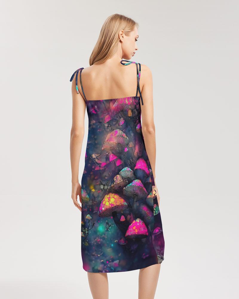 Mushroom Fantasy Forest Psy Trance Dress, Tie Strap Split Dress, Trendy Streetwear, Cyberpunk Rave Fashion, Evening Party Wear