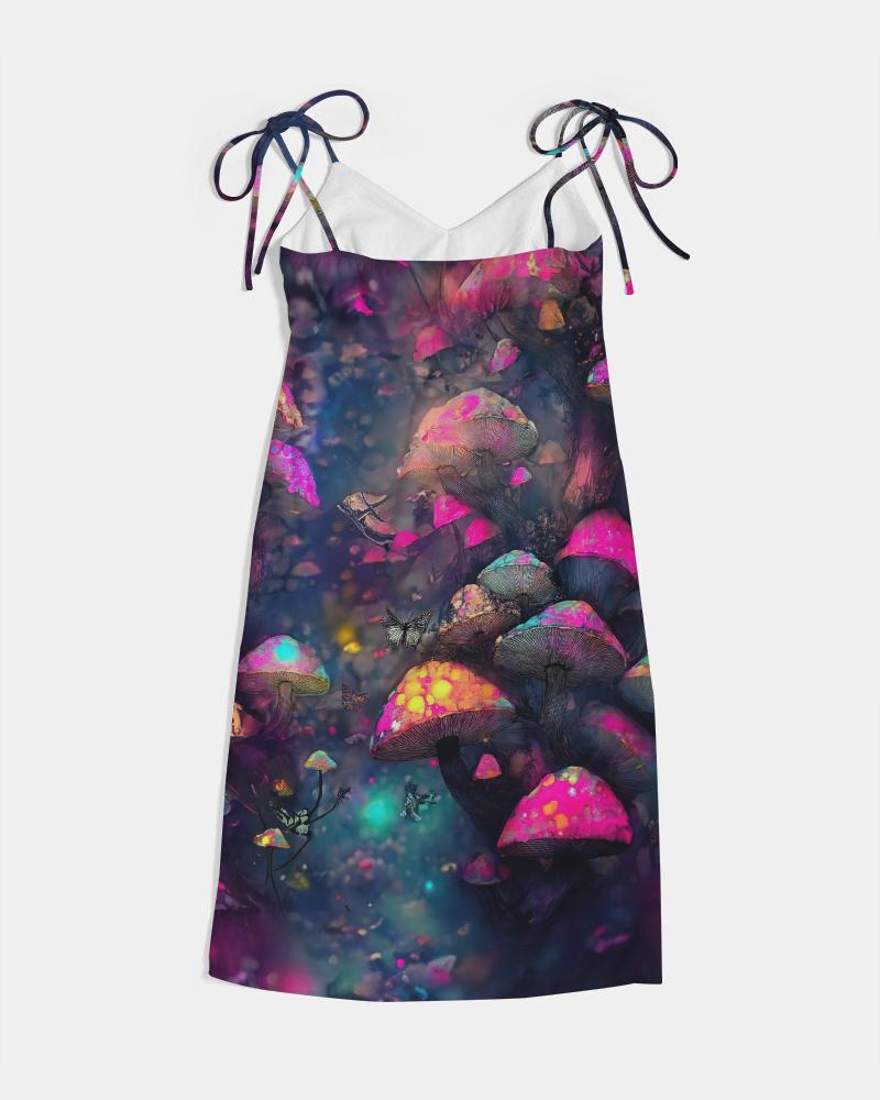 Mushroom Fantasy Forest Psy Trance Dress, Tie Strap Split Dress, Trendy Streetwear, Cyberpunk Rave Fashion, Evening Party Wear