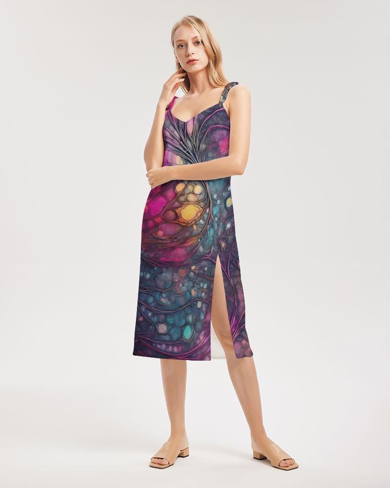 Psy Trance Abstract Dream Dress, Tie Strap Split Dress, Trendy Streetwear, Cyberpunk Rave Fashion, Evening Party Wear