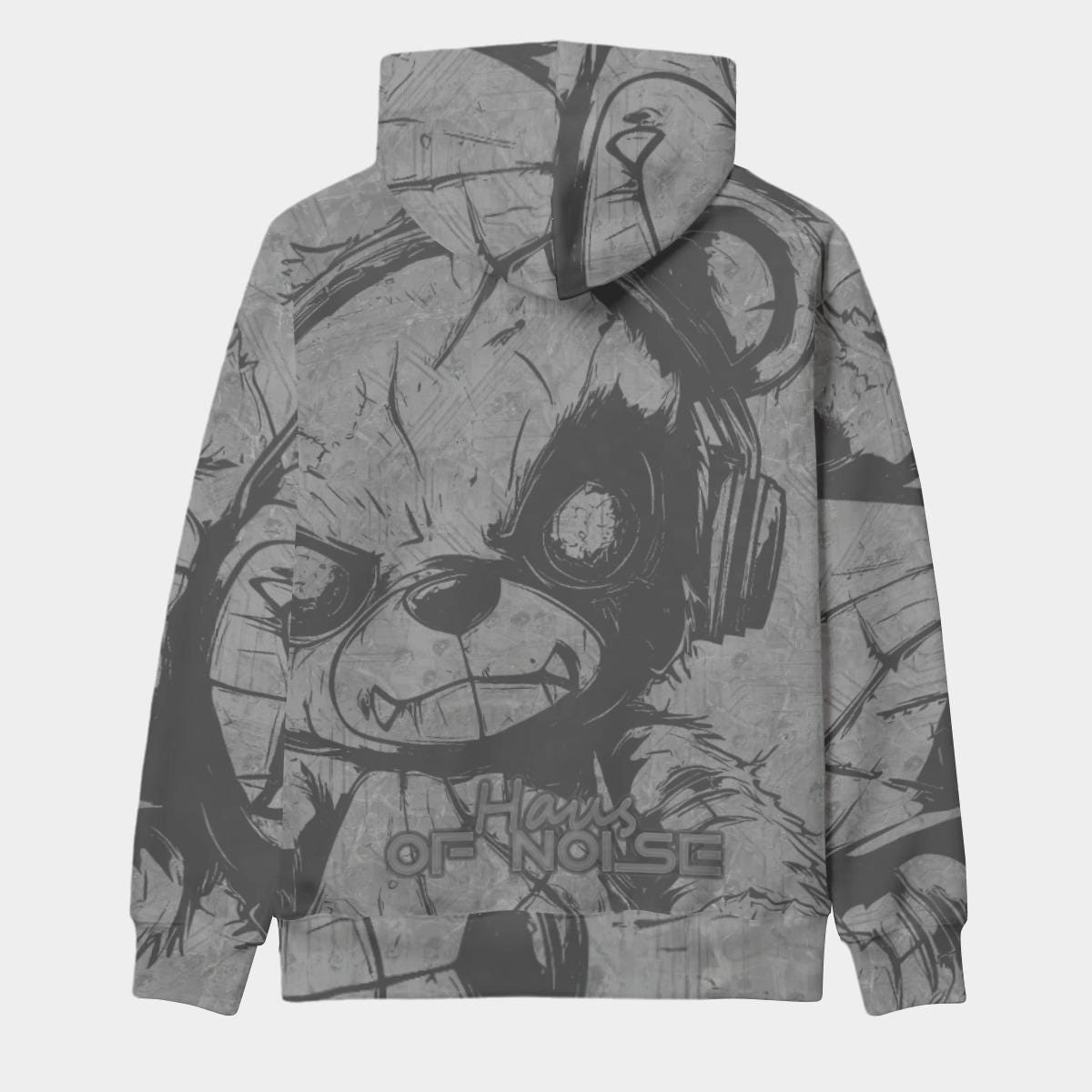Minimal Grey Pullover Hoodie - Techno Bear Design - Cozy Sweatshirt - Gift for Him or Her - Unique Graphic Hoodie