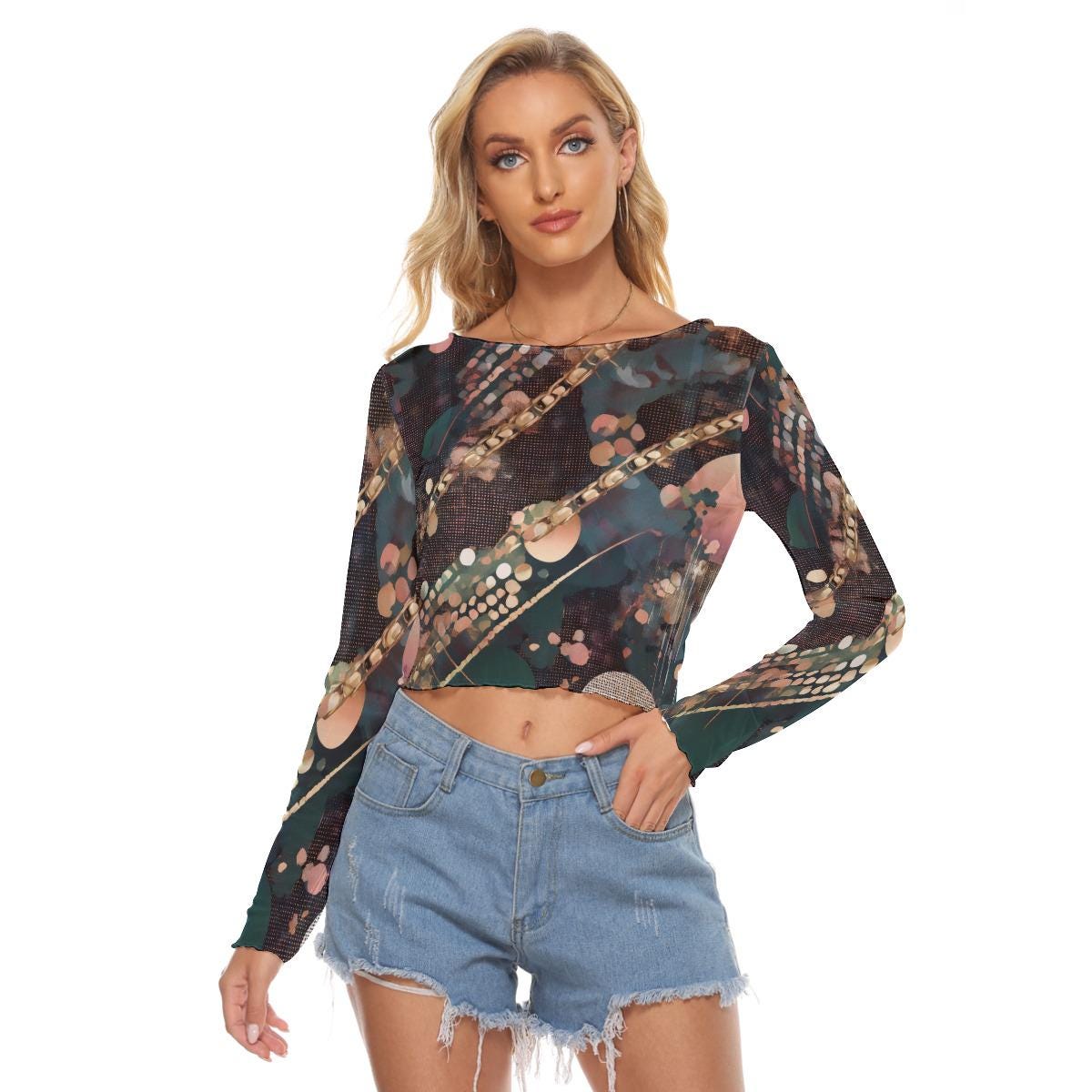 Black Mesh Long Sleeve Tee - Minimal Techno Fashion - Festival Rave - Stylish Black Mesh Top