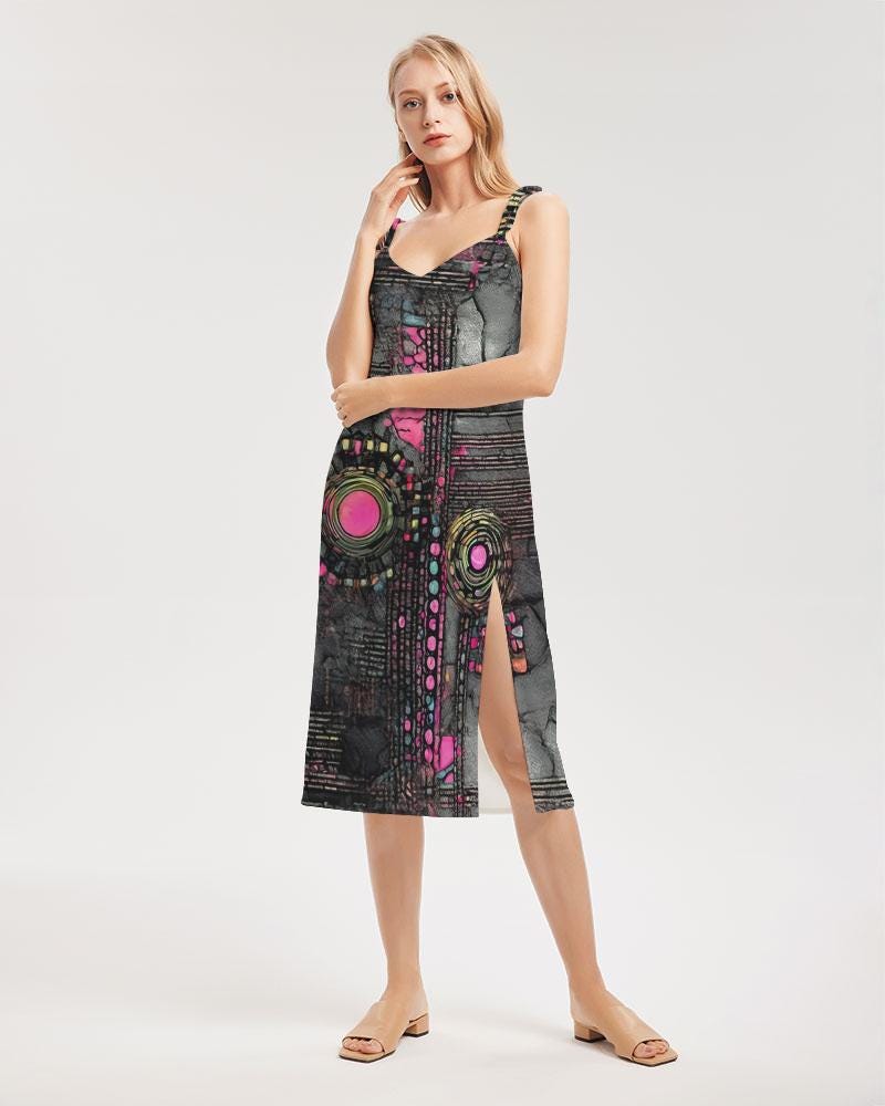 Ladies Tie Strap Split Dress, Trendy Streetwear, Cyberpunk Rave Fashion, Evening Wear, Party Dress