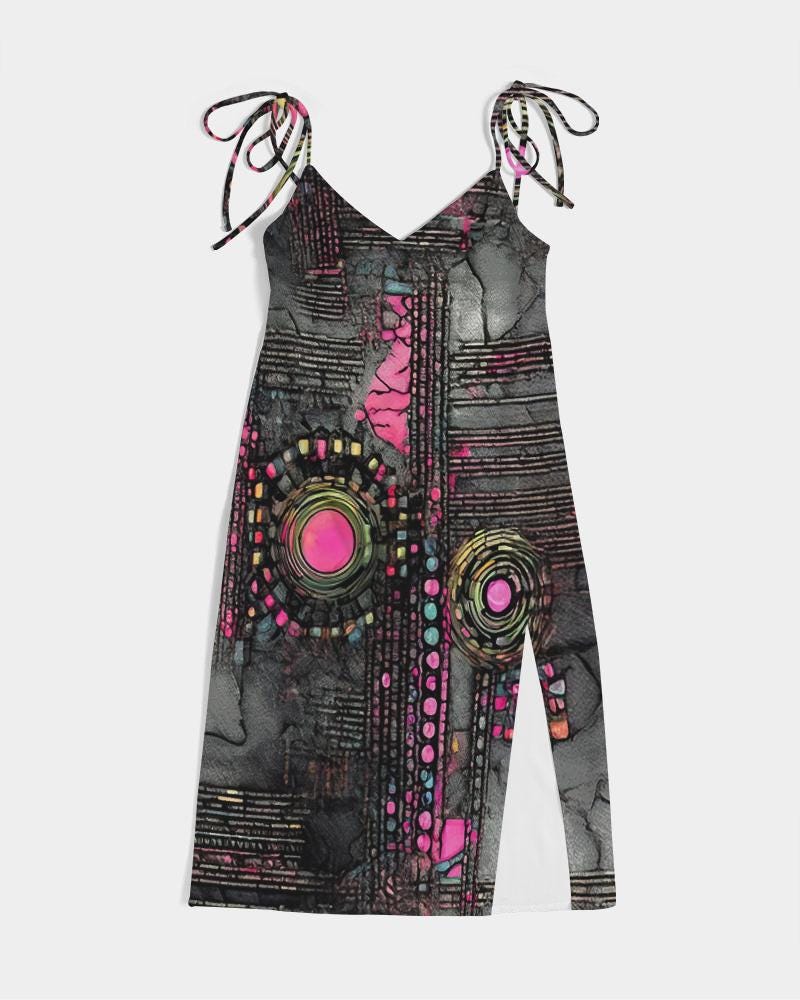 Ladies Tie Strap Split Dress, Trendy Streetwear, Cyberpunk Rave Fashion, Evening Wear, Party Dress