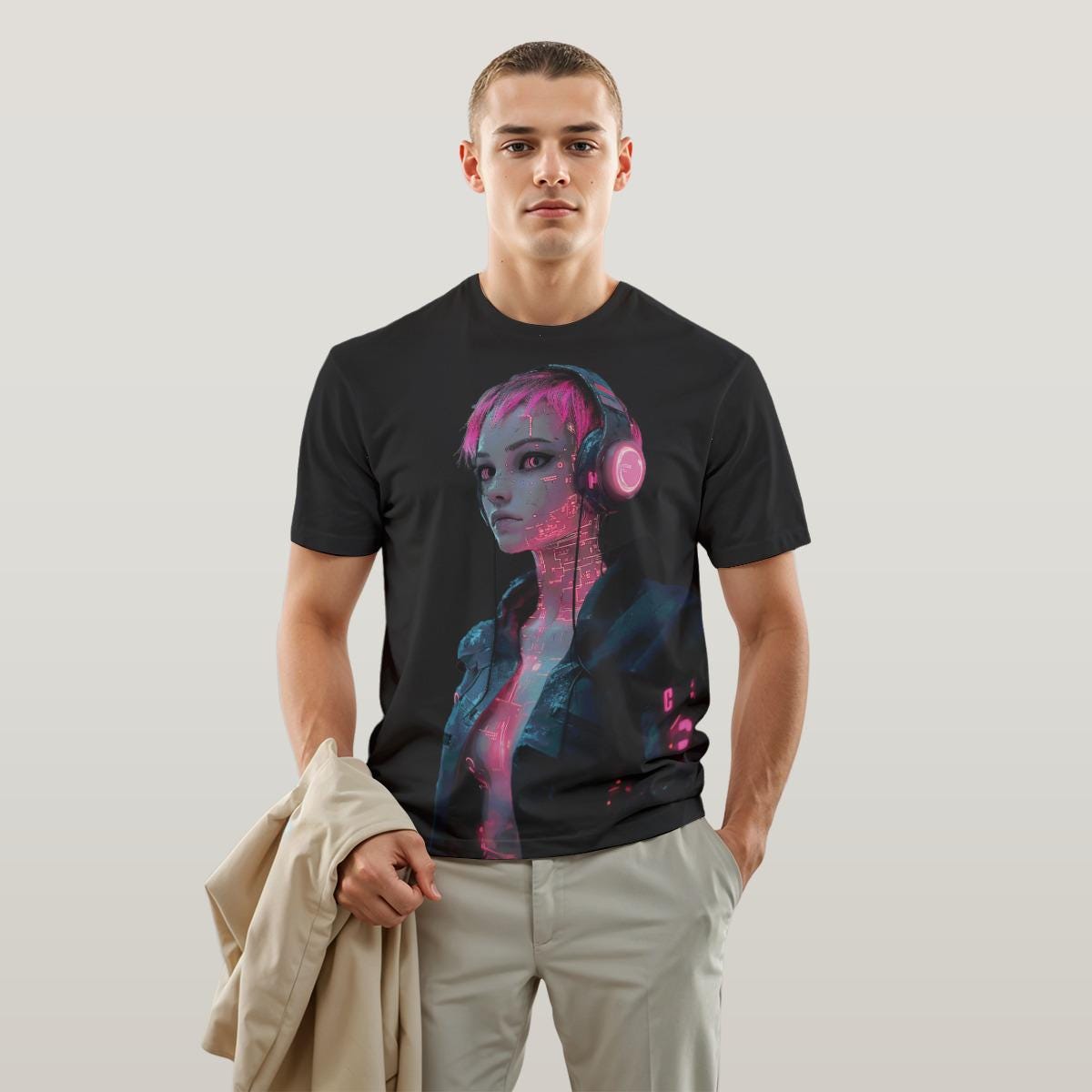 Cyberpunk Girl T-Shirt - Rave Techno Apparel - Berlin Unisex Tee - Underground Clubbing Shirt - Headphones Design