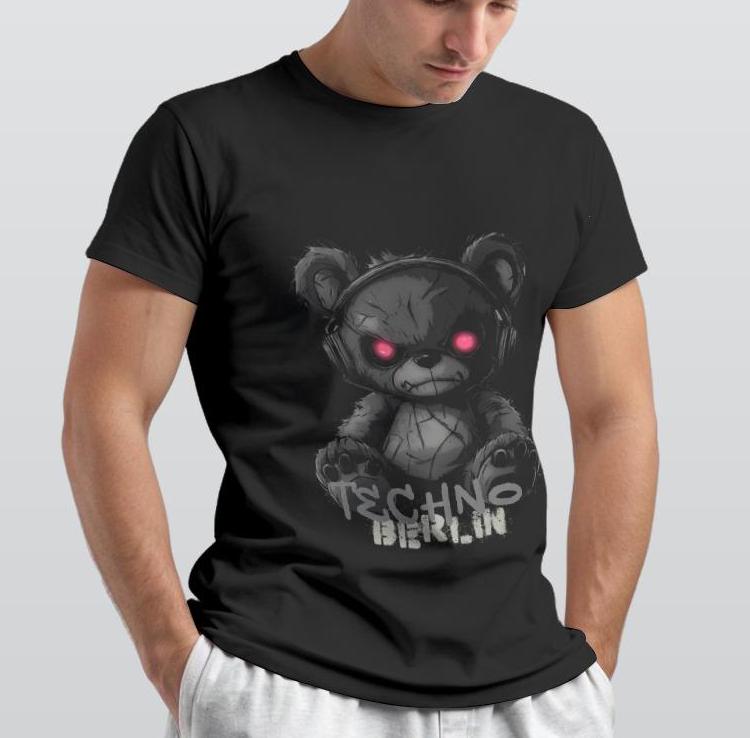 Techno Bear T-Shirt - Hard Techno Shirt - Berlin Underground Clubbing Tee - Dark Apparel - Unisex Cotton Top