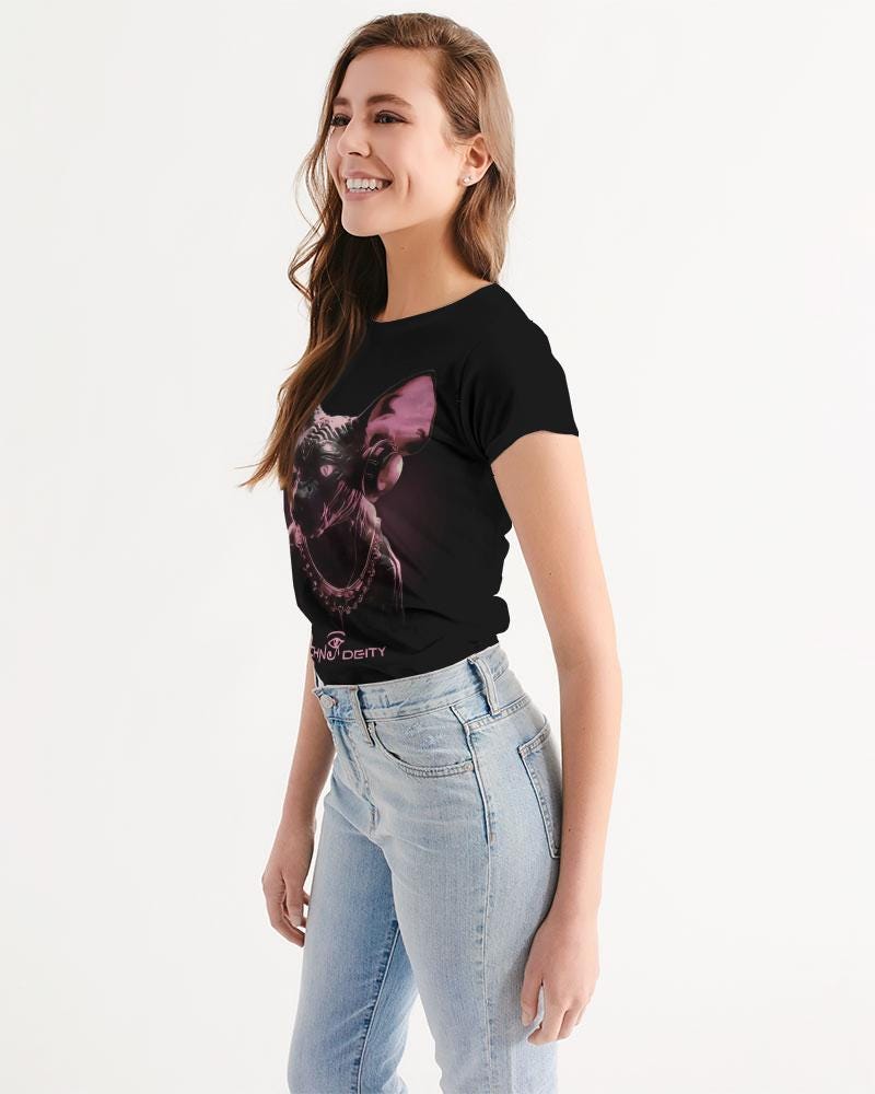Techno Sphynx Cat T-Shirt for Women - Rave Festival Cotton Tee - Cyberpunk DJ Graphic Shirt - Music Lover Gift