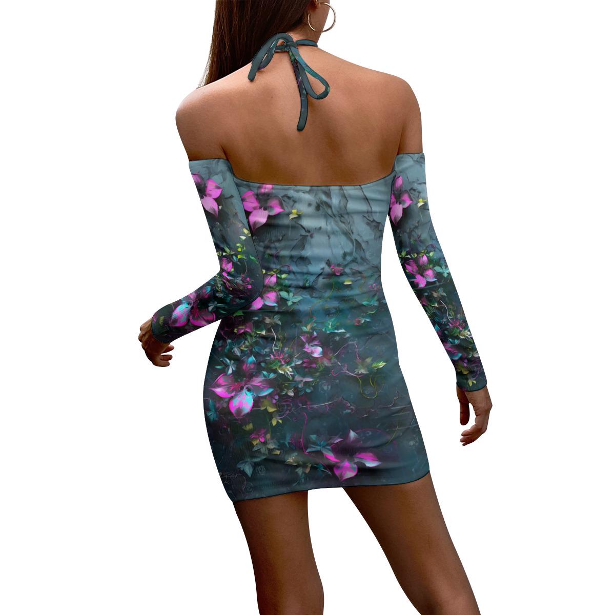Women's Halter Lace-Up Dress -Floral Dress -Spring Fashion - Party Outfit Day Dress - Festival outfit