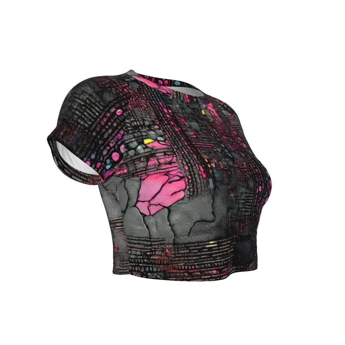 Cyberpunk Rave Attire, Colorful Streetwear, Unique Fashion, Trendy. Women's Raglan Cropped T-shirt
