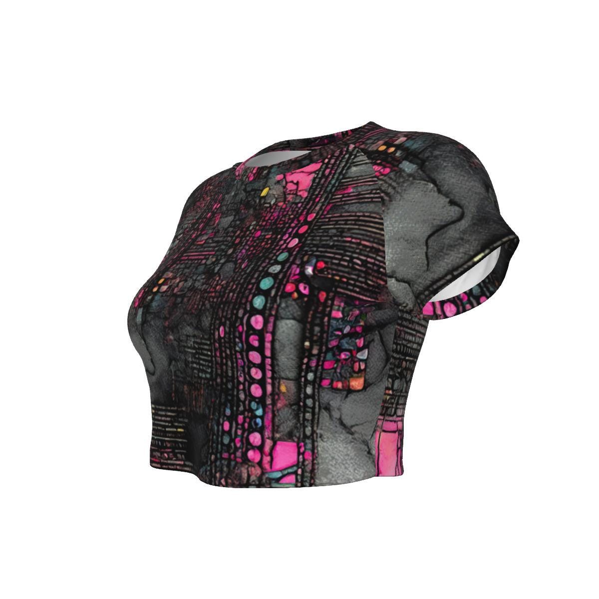 Cyberpunk Rave Attire, Colorful Streetwear, Unique Fashion, Trendy. Women's Raglan Cropped T-shirt