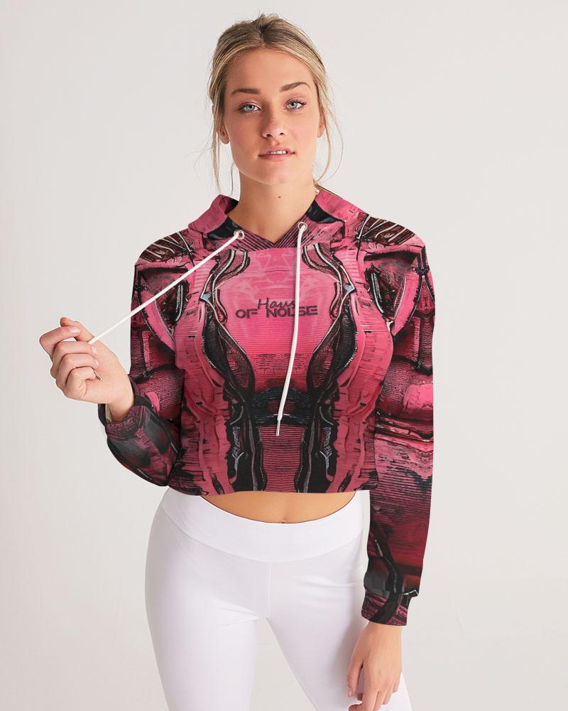 Neon Pulse Cropped Cyberpunk Tech Hoodie, Electric Pink Hoodie, Woman Hoodie, Cropped Sweater, Futuristic Style