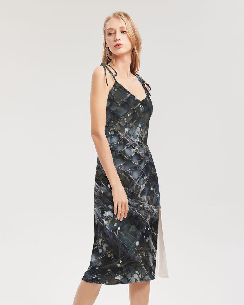 Womens Strap Split Dress,Cyber Floral Fashion, Minimal Techno Clubbing Dress, Unique Design Dress