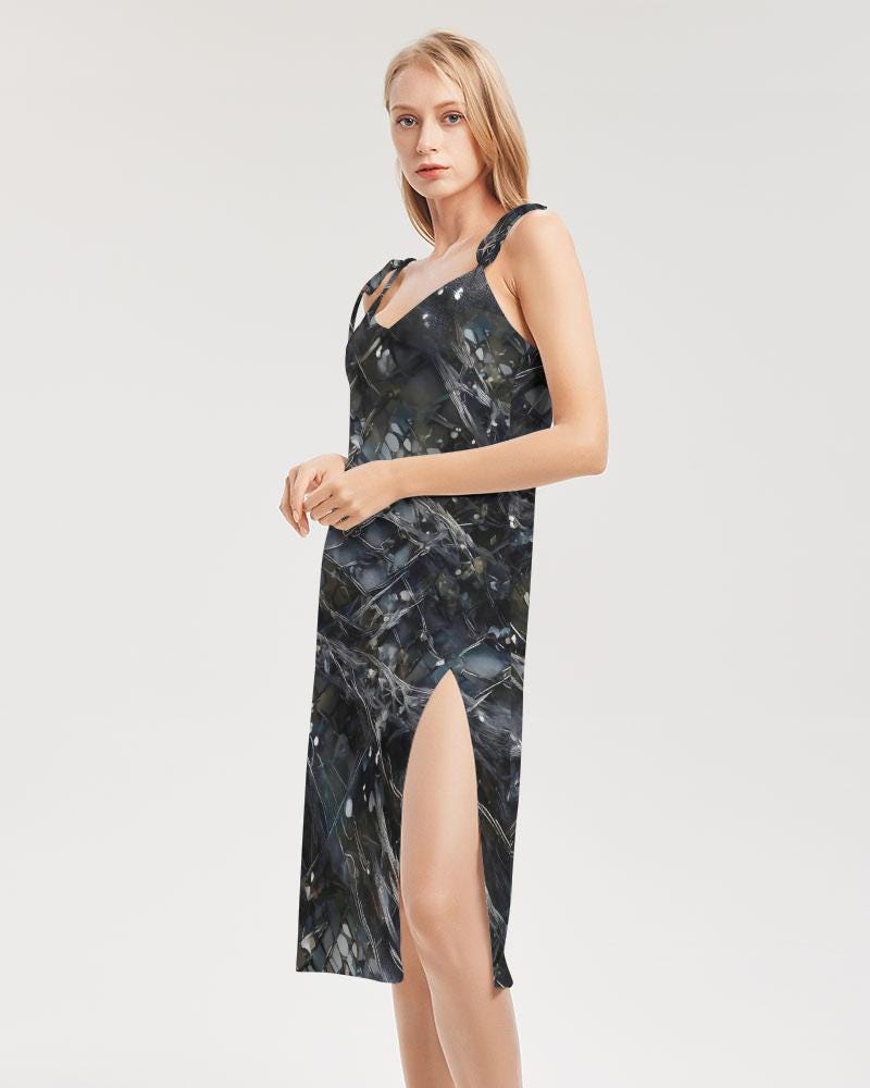 Womens Strap Split Dress,Cyber Floral Fashion, Minimal Techno Clubbing Dress, Unique Design Dress
