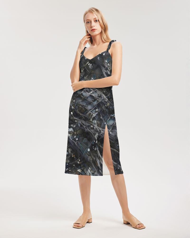 Womens Strap Split Dress,Cyber Floral Fashion, Minimal Techno Clubbing Dress, Unique Design Dress