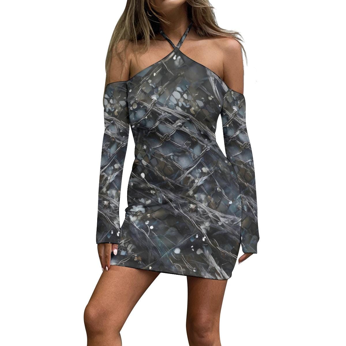 Women's Halter Lace-Up Dress - Clubbing Dress - Cyber Floral Fashion - Party Outfit - Night Out Dress - Dancewear