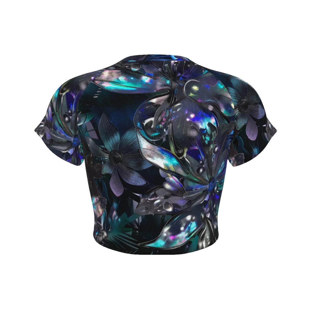 Floral Rave Attire, Colorful Streetwear, Unique Fashion, Trendy. Women's Raglan Cropped T-shirt