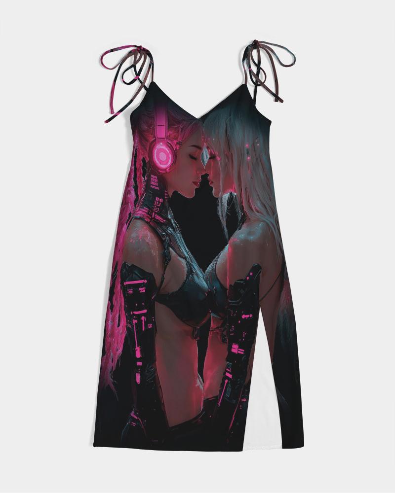 Ladies Tie Strap Split Dress, Trendy Streetwear, Cyberpunk Kiss Rave Fashion, Evening Wear, Party Dress