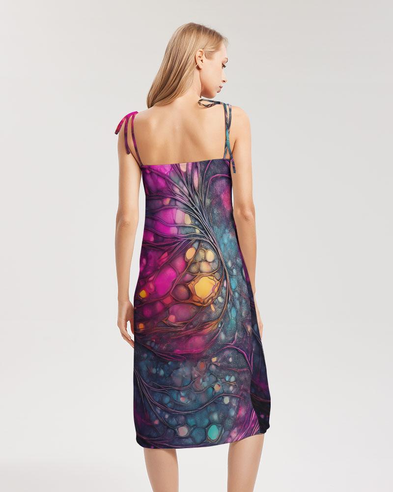 Psy Trance Abstract Dream Dress, Tie Strap Split Dress, Trendy Streetwear, Cyberpunk Rave Fashion, Evening Party Wear