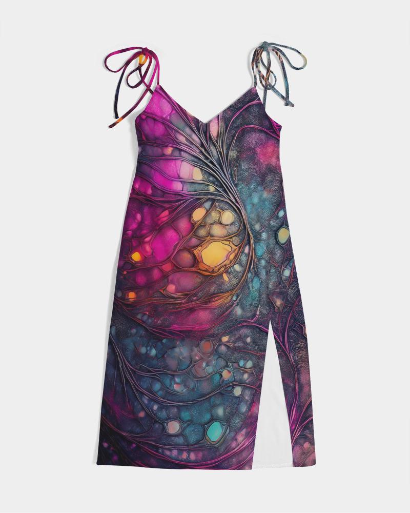 Psy Trance Abstract Dream Dress, Tie Strap Split Dress, Trendy Streetwear, Cyberpunk Rave Fashion, Evening Party Wear