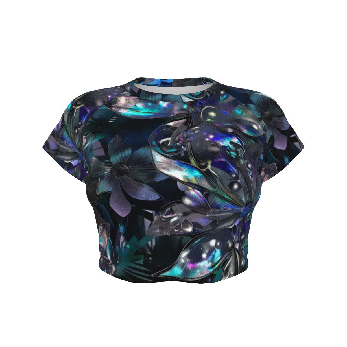 Floral Rave Attire, Colorful Streetwear, Unique Fashion, Trendy. Women's Raglan Cropped T-shirt