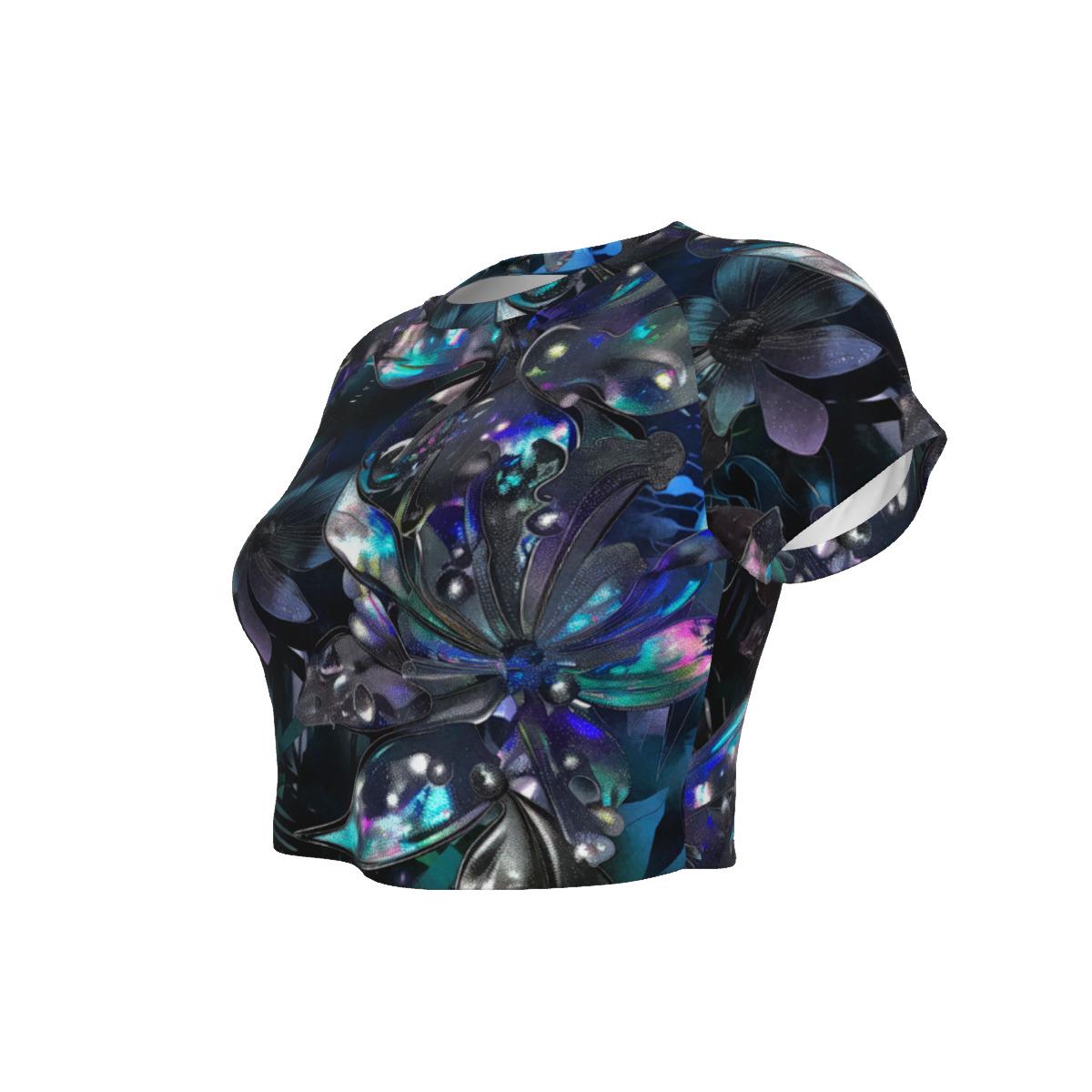 Floral Rave Attire, Colorful Streetwear, Unique Fashion, Trendy. Women's Raglan Cropped T-shirt