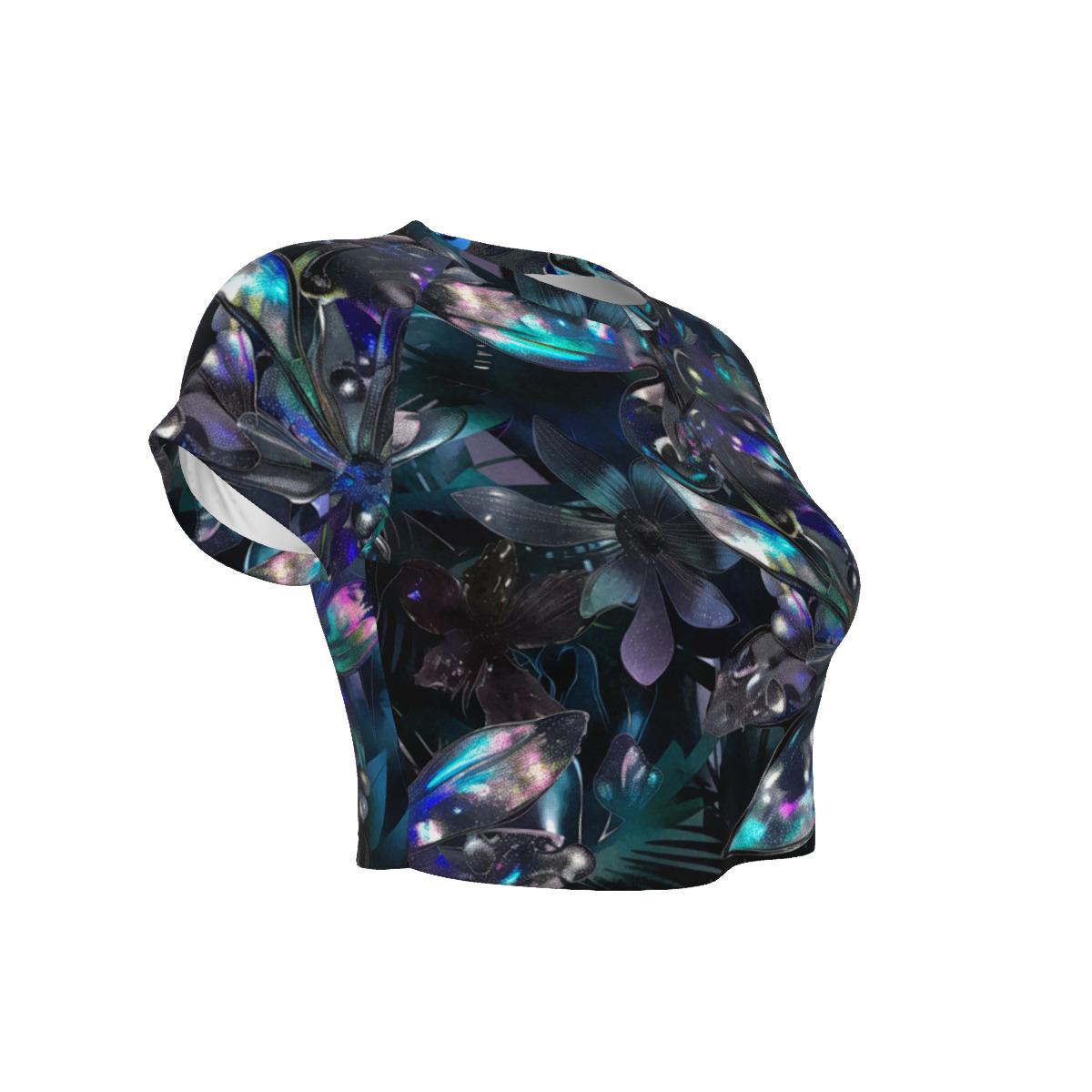 Floral Rave Attire, Colorful Streetwear, Unique Fashion, Trendy. Women's Raglan Cropped T-shirt