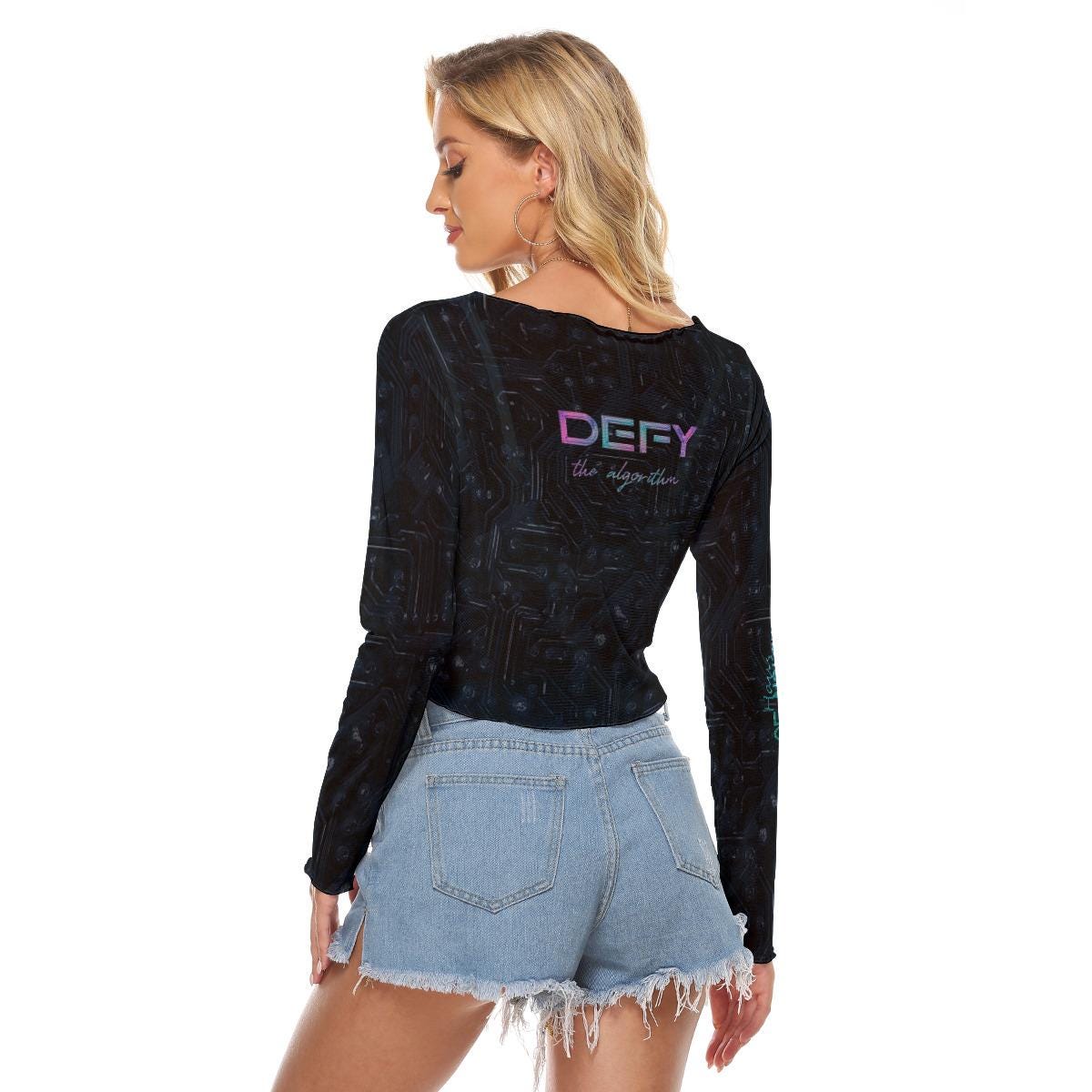 Black Mesh DJ Shirt - Techno Bear Long Sleeve Tee - Music Festival Outfit - EDM Clothing - Gift for Her - Party Wear