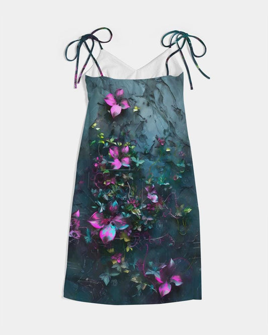 Womens Strap Split Dress, Spring Floral Fashion, Minimal Techno Clubbing Dress, Unique Design Dress